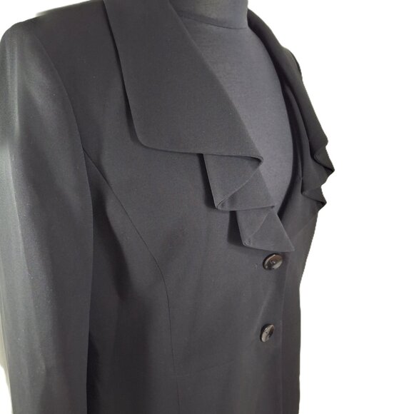 Jones Studio Ruffle Lapel Career Suit Jacket Blazer Sz 12 Matte Black Holiday - Picture 5 of 16